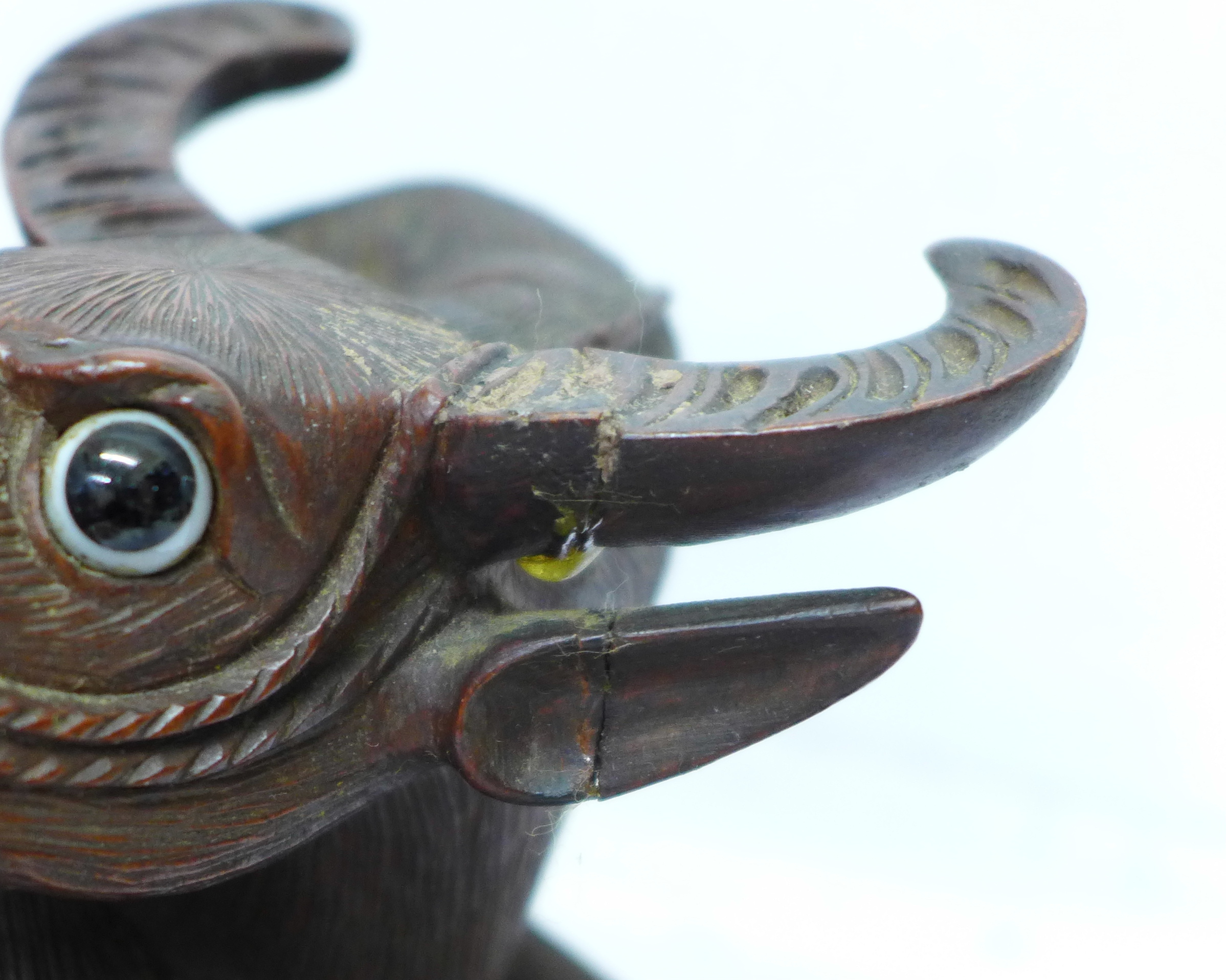 A 19th Century carved oriental wooden figure, boy with water buffalo, - Image 9 of 10