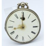 A silver cased front wind verge pocket watch, Payne, Wallingford, London 1833,