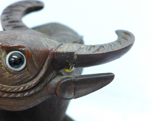 A 19th Century carved oriental wooden figure, boy with water buffalo, - Image 10 of 10