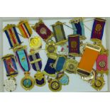 A collection of gilt metal and other RAOB medals and medallions including one silver