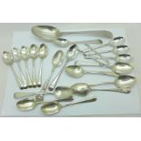 A collection of silver flatware including Georgian and one spoon by Hester Bateman,
