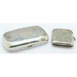 A silver vesta case, Birmingham 1899, and a Victorian silver cigarette case, George Unite,