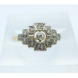 An 18ct gold, platinum set Art Deco diamond ring, 2.