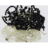 Vintage black glass beads and crystal bead necklaces