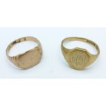 Two 9ct gold rings, 8.