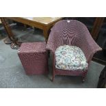 A Lloyd Loom armchair and linen box