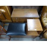 A teak chest of drawers and a telephone table