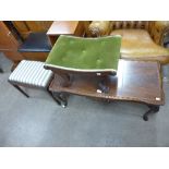 A mahogany coffee table and two mahogany stools