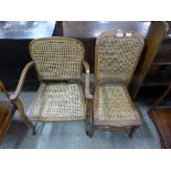 A 1930's beech bergere fire side chair and one other