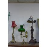 Two figural table lamps and brass table lamp