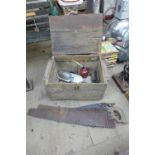 A wooden racing pigeon box with contents