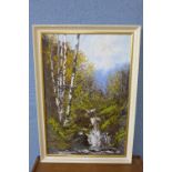 A landscape with stream, oil on canvas, indistinctly signed,