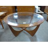 A G-Plan Astro teak and glass topped coffee table