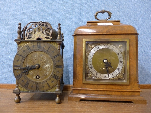 An Elliott walnut timepiece and a brass lantern clock,