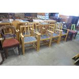 Thirteen assorted chairs and three stools