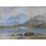 Horace Chambers, landscape with boats on a lake, watercolour, 34 x 48cms,