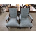 A pair of Edward VII mahogany and upholstered armchairs