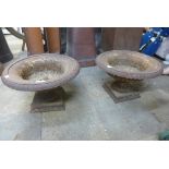 A pair of Victorian cast iron campana garden urns