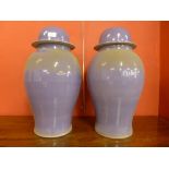 A pair of large Chinese purple ginger jars and covers