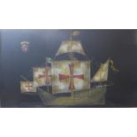 A 16th Century style study of a galleon, oil on metal panel, 37 x 66cms,