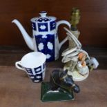 A Royal Crown Derby unfinished pattern coffee pot and beaker, beaker a/f,