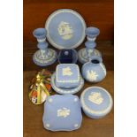 A collection of Wedgwood Jasperware and a Royal Crown Derby lid