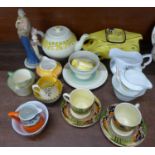 A Sadler racing car teapot and other Art Deco china, etc.