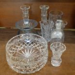 Glassware including a crystal bowl and a Stuart vase