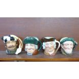 Four large Royal Doulton character jugs, The Trapper Centennial Series, Toby Philpots,