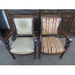 A pair of French Empire mahogany Egyptian Revival armchairs