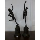 A pair of 19th Century French bronze figures, Mercury and Fortuna,