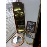 A teak framed mirror, Bossons mirror, etc.