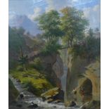 Jan Baptiste De Jonghe (Belgium 1785-1844), mountain landscape with waterfall, oil on board,