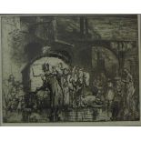 Sir Frank Brangwyn (1867 - 1956), The Caravan, Albi, signed etching, 30 x 38cms,