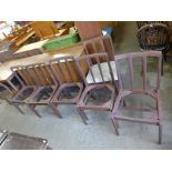 A teak sideboard, teak dining table and six chair frames,