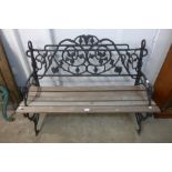 A cast iron garden bench