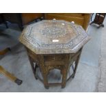 An Anglo-Indian inlaid hardwood octagonal occasional table