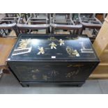 A Chinese black lacquered two door cupboard