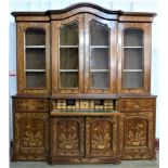 A mahogany and marquetry inlaid secretaire breakfront library bookcase, 252cms h, 231cms w,