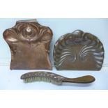 An Art Nouveau brush and scoop and one other scoop;