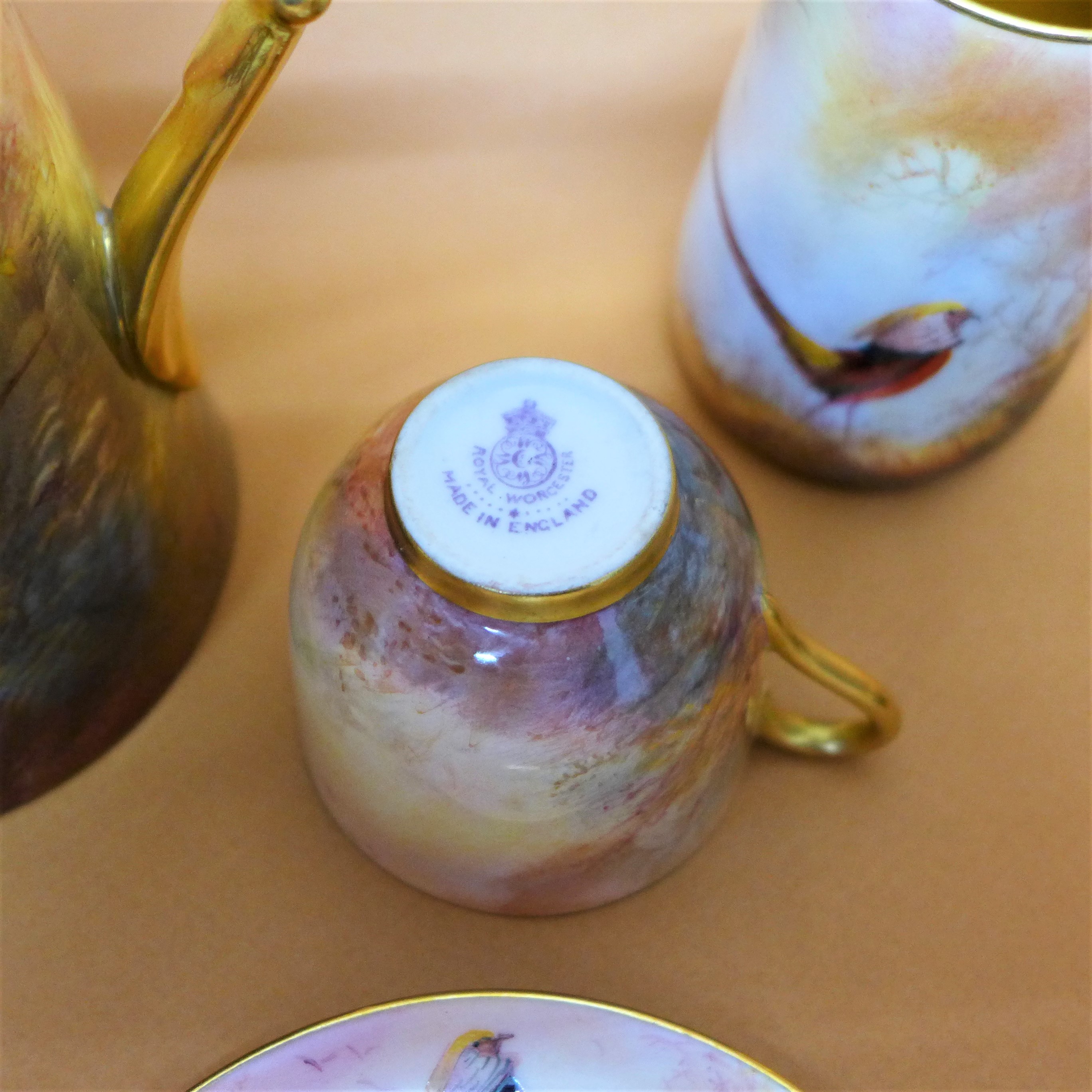 A Royal Worcester Walter Sedgley coffee set, six setting, with coffee pot, cream and sugar, - Image 4 of 7