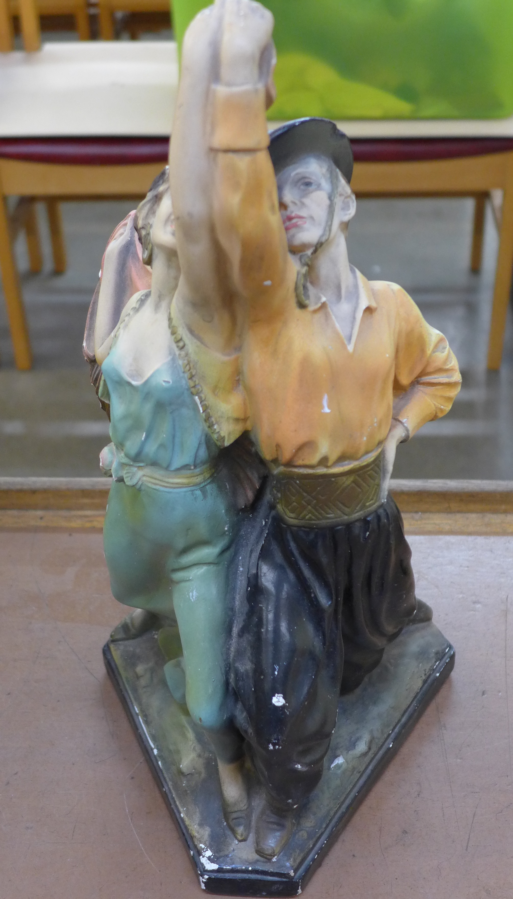 A 1950's chalk figure of Spanish dancers, a bisque figure, candlestick, two studio glass vases, etc. - Image 2 of 2