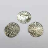 An Edward IV silver penny and two Edward I silver pennies