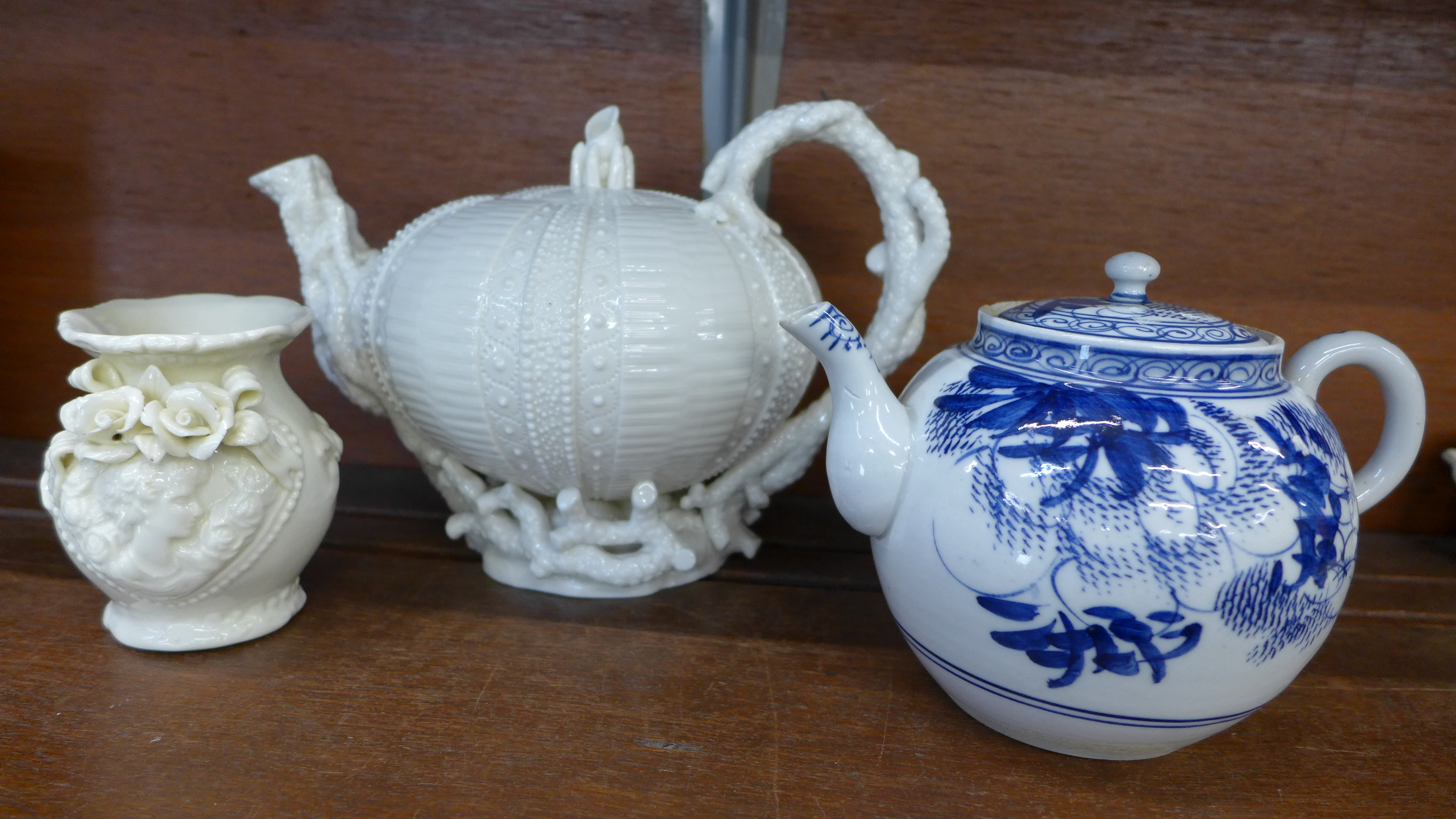 A parian tea pot, a Chinese tea pot and a vase,