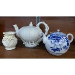 A parian tea pot, a Chinese tea pot and a vase,