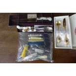 A collection of pocket knives and Royal Albert flatware