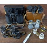 Four pairs of binoculars including Russian 12 x 40,