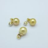 A pair of 18ct gold, pearl and diamond earrings and a 14ct gold,