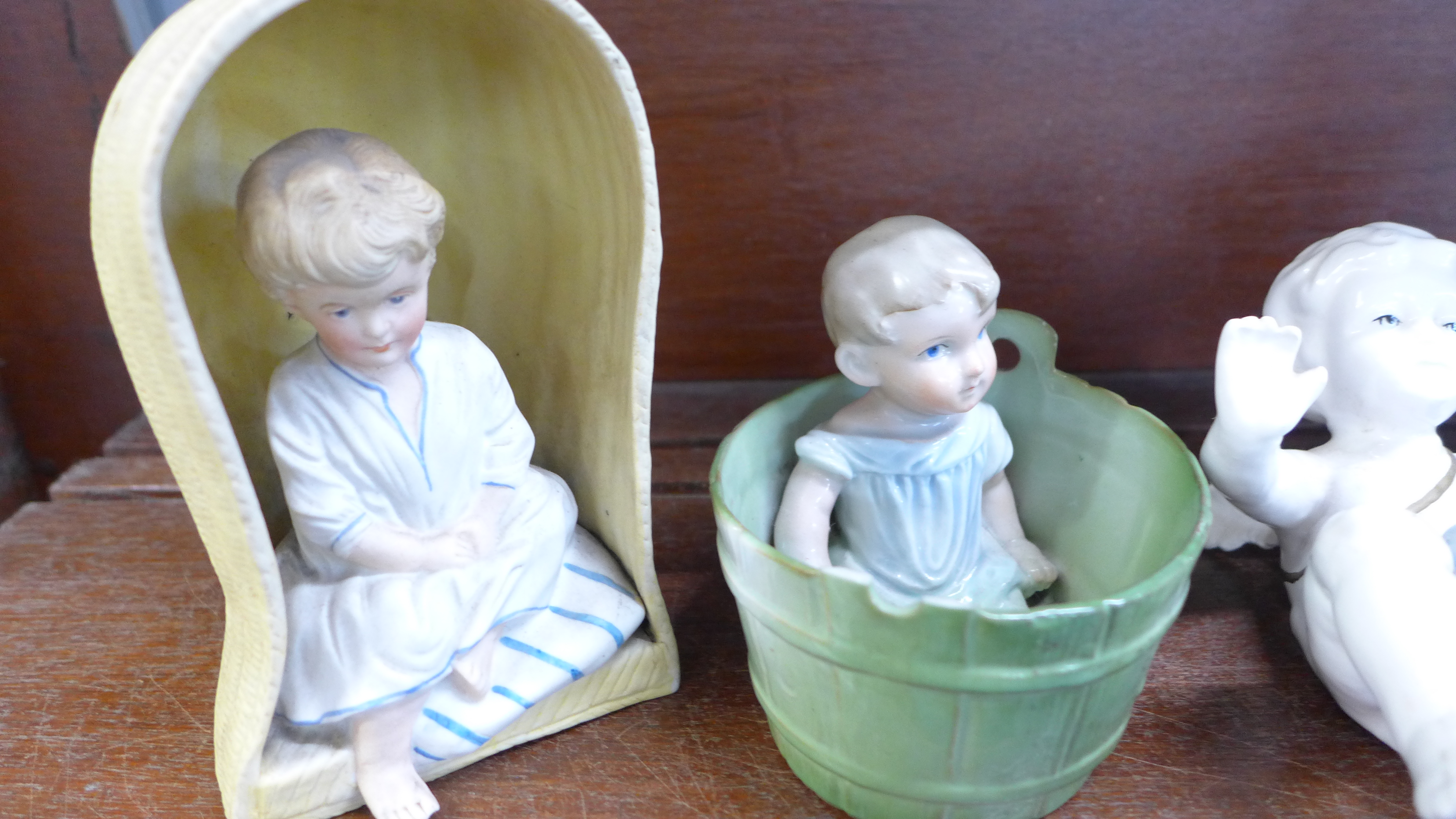 Two piano baby figures, a bisque figure and two other continental figures, - Image 3 of 3