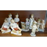 Two pairs of 'snow' children, one marked Germany and four other Victorian continental figures,